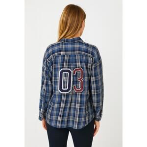 Furst Of A Kind Blue Plaid Flannel 03 Embroidered Patch Oversized Shirt ONE SIZE